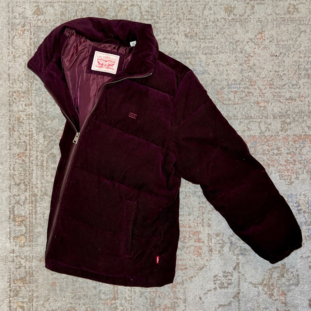 Levi’s Maroon Corduroy Zip Up Puffer Jacket